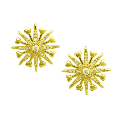 The Gala Women's Gold-tone   Heart-ray     Starburst Stud Earrings With Pavé Crystals