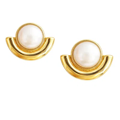 The Gala Women's Gold-tone Pearl Arc Stud Earrings