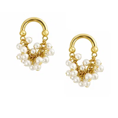 The Gala Women's Gold-tone Pearl Cluster Hoop Earrings