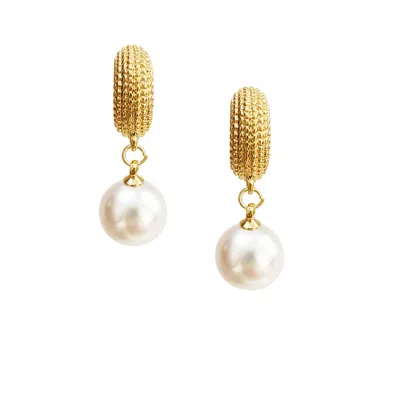 The Gala Women's Gold-tone Textured Pearl Drop Earrings