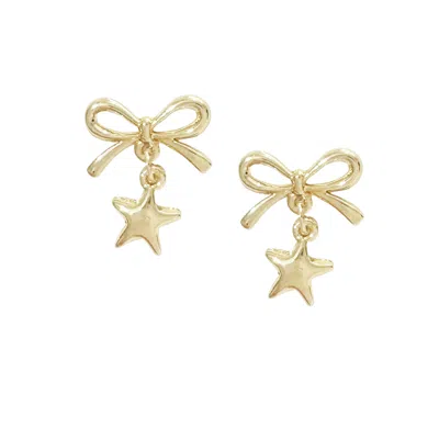 The Gala Women's Golden Bow Star Drop Stud Earrings