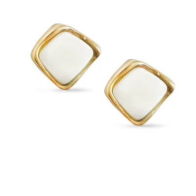 The Gala Women's Golden Enamel Cushion Stud Earrings