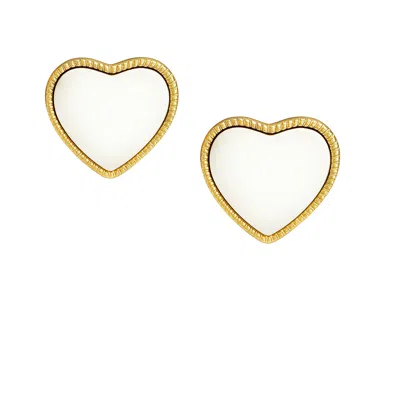 The Gala Women's Golden Enamel Heart Stud Earrings