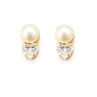 The Gala Women's Golden Pearl & Heart Crystal Stud Earrings