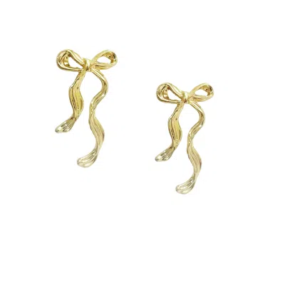 The Gala Women's Golden Ribbon Bow Earrings