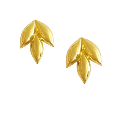 The Gala Women's Golden Sculpted Leaf Stud Earrings
