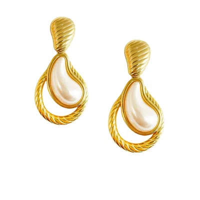 The Gala Women's Golden Sculpted Pearl Drop Earrings