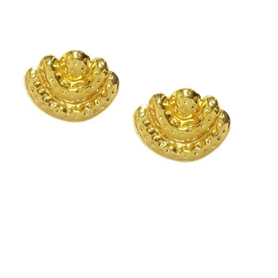 The Gala Women's Golden Textured Fan Stud Earrings