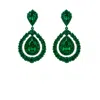 The Gala Women's Green Emerald Pear Halo Drop Earrings In Green