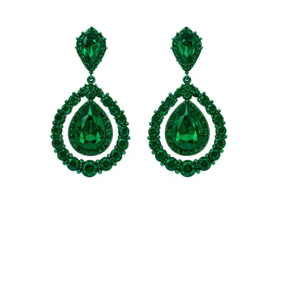 The Gala Women's Green Emerald Pear Halo Drop Earrings