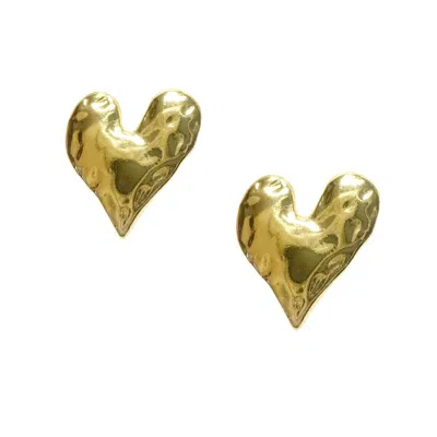 The Gala Women's Hammered Gold Heart Stud Earrings