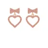 The Gala Women's Pink Bow & Heart Pavé Earrings In Gold