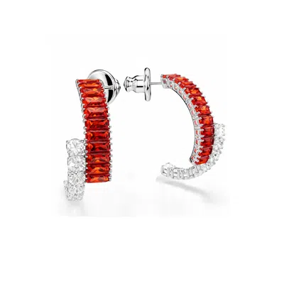 The Gala Women's Red & Crystal Double Row Hoop Earrings