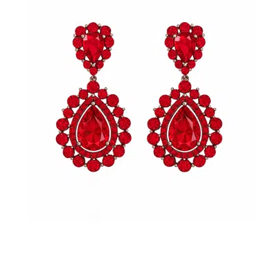 The Gala Women's Red Ruby Pear Halo Drop Earrings