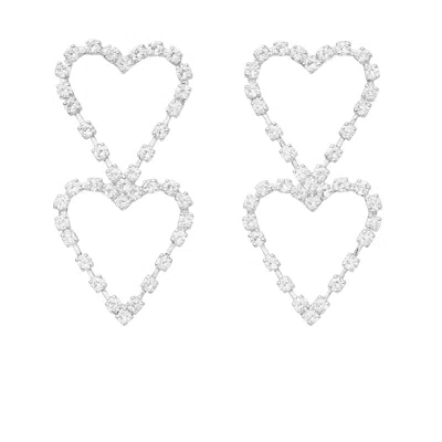 The Gala Women's Silver Amora Double Heart Crystal Earrings In White
