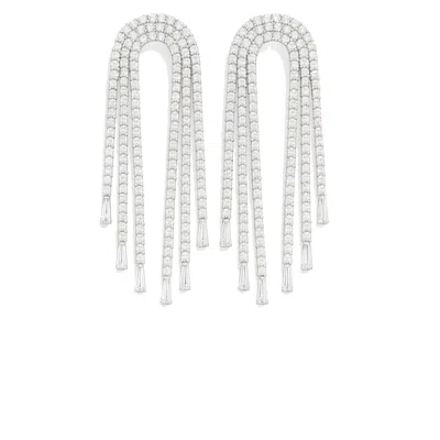 The Gala Women's Silver Arch Fringe Statement Earrings In White