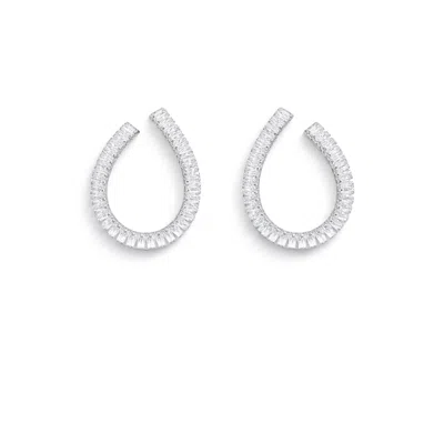 The Gala Women's Silver Baguette Crystal Open Hoop Earrings