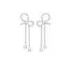 The Gala Women's Silver Belle Bow Crystal Drop Earrings In White