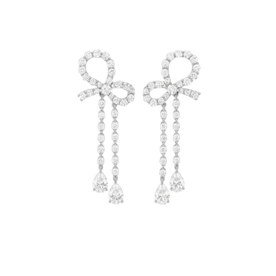The Gala Women's Silver Belle Bow Crystal Drop Earrings In White