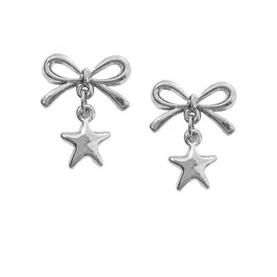 The Gala Women's Silver Bow & Star Charm Drop Earrings