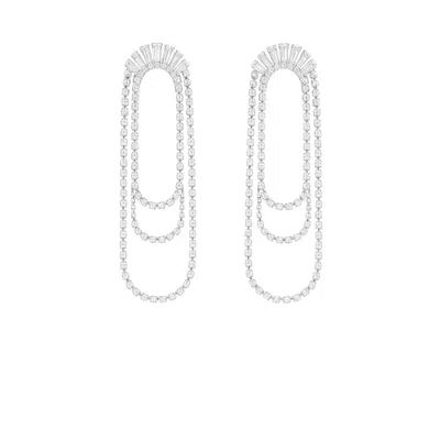 The Gala Women's Silver Cascade Oval Crystal Drop Earrings