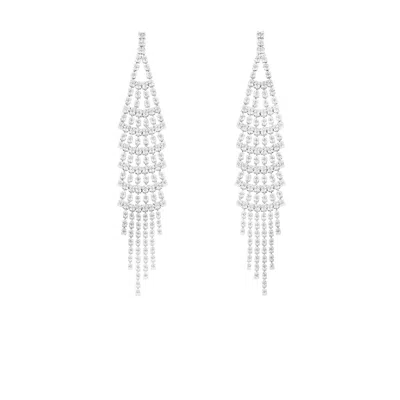 The Gala Women's Silver Cascading Fan Crystal Fringe Earrings