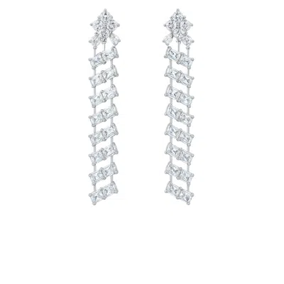 The Gala Women's Silver Cascading Zigzag Earrings In White