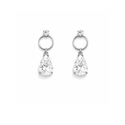 The Gala Women's Silver Circle Drop Crystal Earrings