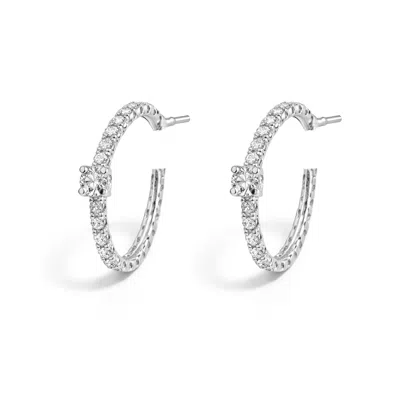 The Gala Women's Silver Crystal Accent Hoop Earrings