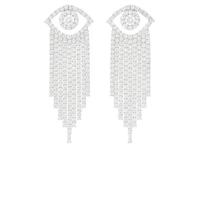 The Gala Women's Silver Crystal Eye Fringe Statement Earrings
