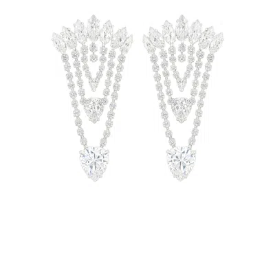 The Gala Women's Silver Crystal Fan Chandelier Earrings In White