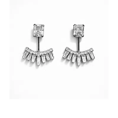 The Gala Women's Silver Crystal Fan Drop Earrings