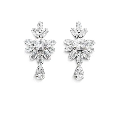 The Gala Women's Silver Crystal Floral Drop Earrings