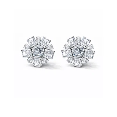 The Gala Women's Silver Crystal Floral Stud Earrings