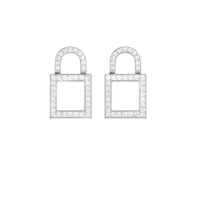 The Gala Women's Silver Crystal Lock Statement Earrings