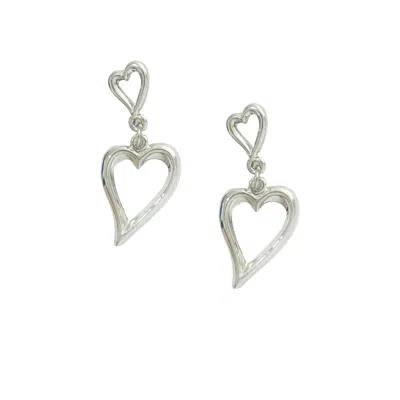 The Gala Women's Silver Double-heart Outline Drop Earrings