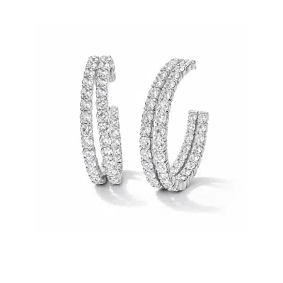 The Gala Women's Silver Double Row Crystal Hoop Earrings