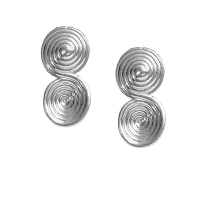 The Gala Women's Silver Double Spiral Statement Stud Earrings In Neutral