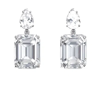 The Gala Women's Silver Emerald-cut Statement Drop Earrings In Gray