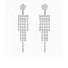 The Gala Women's Silver Floral Bar Fringe Crystal Earrings In White