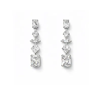 The Gala Women's Silver Geometric Crystal Drop Earrings