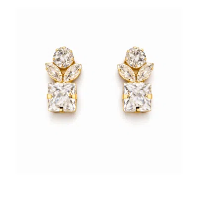 The Gala Women's Silver / Gold Golden Crystal Blossom Statement Earrings In Multi