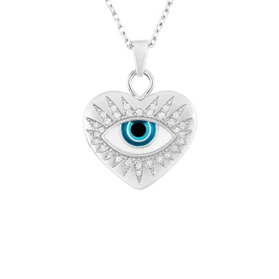 The Gala Women's Silver Heart Evil Eye Pendant Necklace