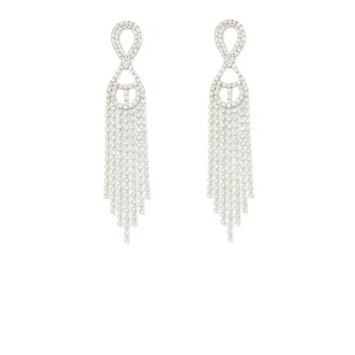 The Gala Women's Silver Infinity Loop Fringe Crystal Earrings In White