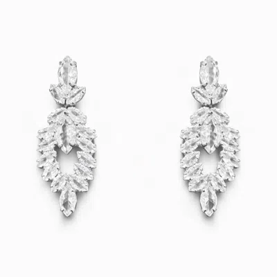 The Gala Women's Silver Leaf Crystal Drop Earrings