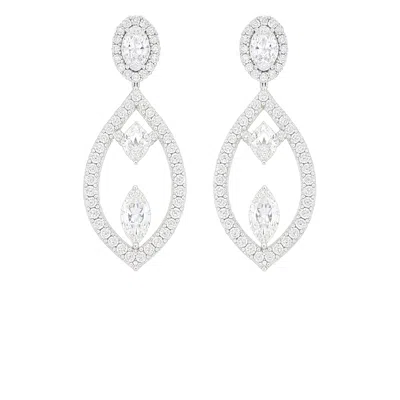 The Gala Women's Silver Marquise Open Drop Earrings In White