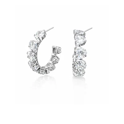 The Gala Women's Silver Multi-cut Crystal Hoop Earrings