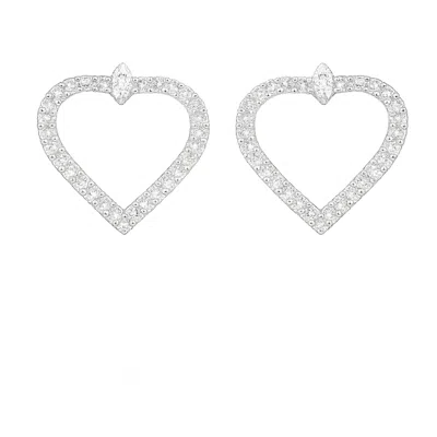 The Gala Women's Silver Open Heart Pavé Earrings