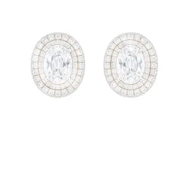 The Gala Women's Silver Oval Triple Halo Stud Earrings In Gray