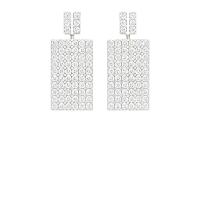 The Gala Women's Silver Pavé Rectangle Panel Earrings In White